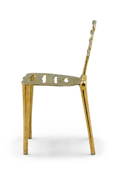 Coluna Organic Form Horizontal Slat Polished Bronze Side Chairs