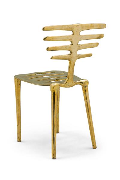 Coluna Organic Form Horizontal Slat Polished Bronze Side Chairs