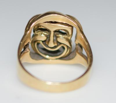 Comedy and Tragedy Spinning Articulated 14K Gold Ring