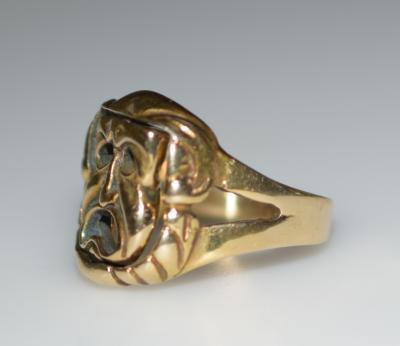 Comedy and Tragedy Spinning Articulated 14K Gold Ring