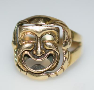 Comedy and Tragedy Spinning Articulated 14K Gold Ring