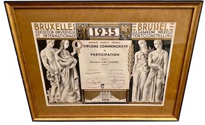 Commemorative Diploma for Belgian Artistic Art Deco Exposition
