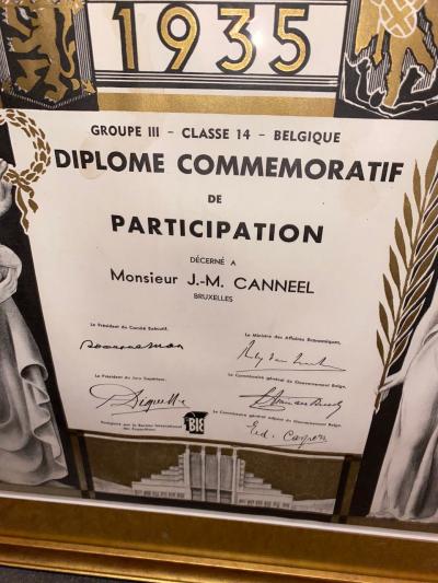 Commemorative Diploma for Belgian Artistic Art Deco Exposition
