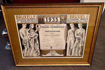 Commemorative Diploma for Belgian Artistic Art Deco Exposition
