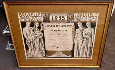 Commemorative Diploma for Belgian Artistic Art Deco Exposition