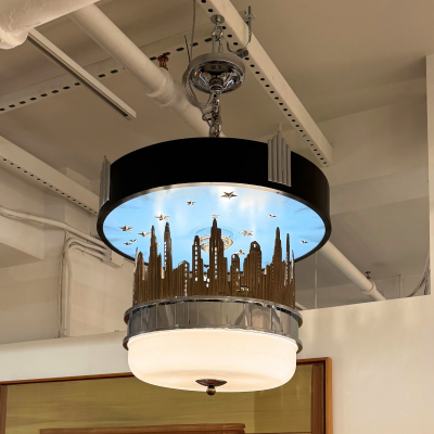 Commissioned for Arnie Morton Custom City Skyline Chandelier