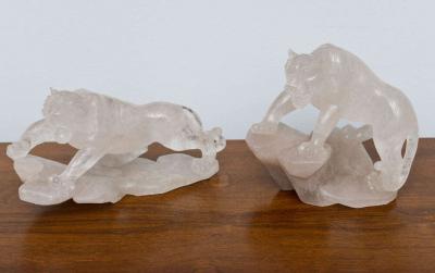 Companion Pair of French Contemporary Rock Crystal Tiger Sculptures