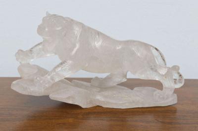 Companion Pair of French Contemporary Rock Crystal Tiger Sculptures
