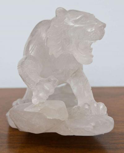 Companion Pair of French Contemporary Rock Crystal Tiger Sculptures