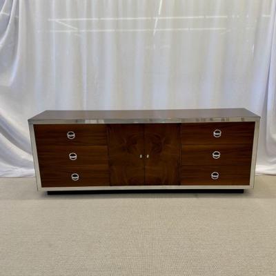 Compatible Pair of Mid Century Modern Milo Baughman Dressers Burlwood Chrome