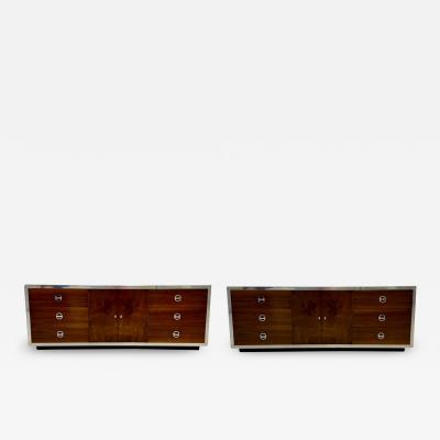 Compatible Pair of Mid Century Modern Milo Baughman Dressers Burlwood Chrome
