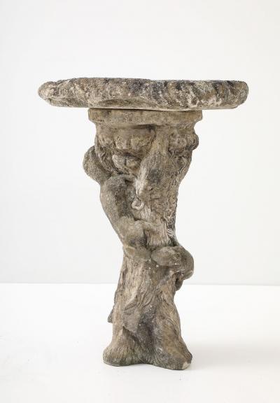 Composite Stone Faux Bois Birdbath with Squirrel Garden Ornament English 20th C