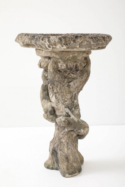 Composite Stone Faux Bois Birdbath with Squirrel Garden Ornament English 20th C