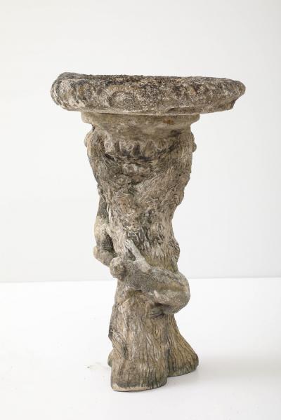 Composite Stone Faux Bois Birdbath with Squirrel Garden Ornament English 20th C
