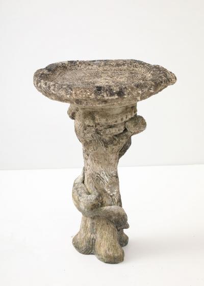 Composite Stone Faux Bois Birdbath with Squirrel Garden Ornament English 20th C