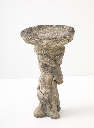 Composite Stone Faux Bois Birdbath with Squirrel Garden Ornament English 20th C