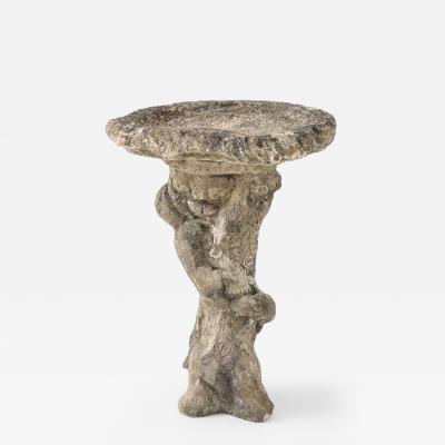 Composite Stone Faux Bois Birdbath with Squirrel Garden Ornament English 20th C