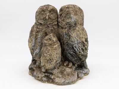 Concrete Owl Family Garden Ornament French 20th Century