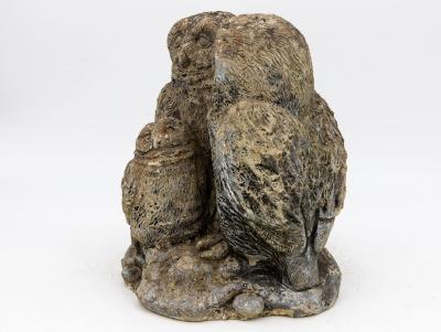 Concrete Owl Family Garden Ornament French 20th Century