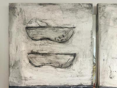 Connie Lloveras Abstract Black White Vessel Painting Over Markings Image 3