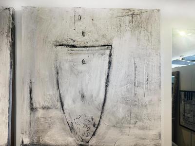 Connie Lloveras Abstract Black White Vessel Painting Over Markings Image 5