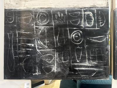 Connie Lloveras Abstract Black White Vessel Painting Over Markings Image 5