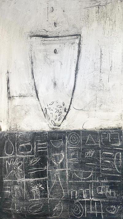 Connie Lloveras Abstract Black White Vessel Painting Over Markings Image 5