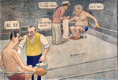 Conrado Walter Massaguer Charles de Gaulle Boxing Match Political Cartoon Cuban Artist