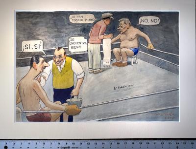 Conrado Walter Massaguer Charles de Gaulle Boxing Match Political Cartoon Cuban Artist