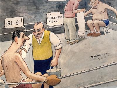 Conrado Walter Massaguer Charles de Gaulle Boxing Match Political Cartoon Cuban Artist