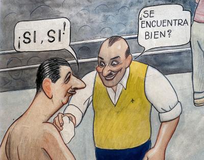 Conrado Walter Massaguer Charles de Gaulle Boxing Match Political Cartoon Cuban Artist