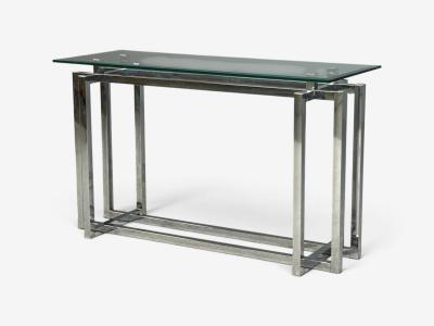 Constructivist Style Console Table Chromed Steel Beveled Glass USA 1980s