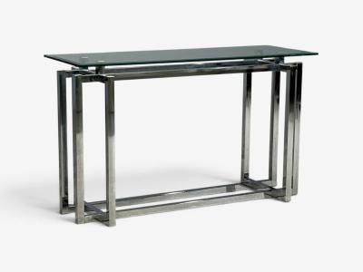Constructivist Style Console Table Chromed Steel Beveled Glass USA 1980s