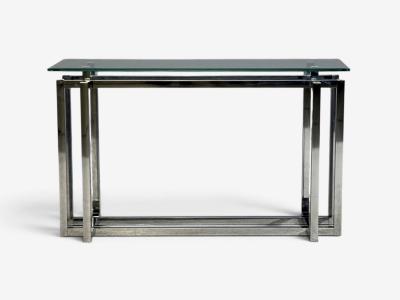 Constructivist Style Console Table Chromed Steel Beveled Glass USA 1980s