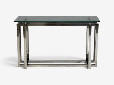 Constructivist Style Console Table Chromed Steel Beveled Glass USA 1980s