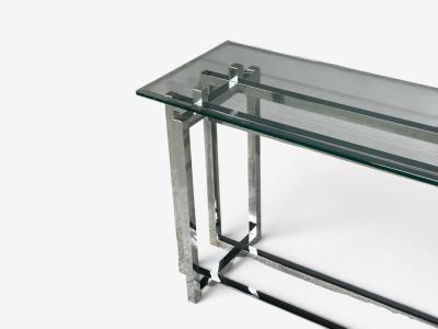 Constructivist Style Console Table Chromed Steel Beveled Glass USA 1980s