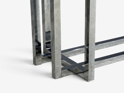 Constructivist Style Console Table Chromed Steel Beveled Glass USA 1980s