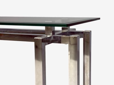 Constructivist Style Console Table Chromed Steel Beveled Glass USA 1980s
