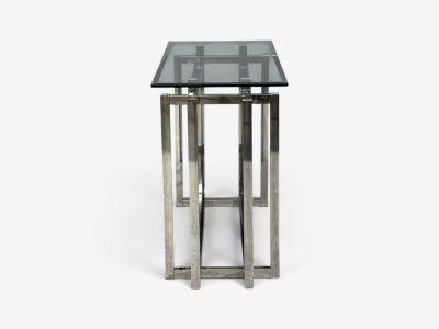 Constructivist Style Console Table Chromed Steel Beveled Glass USA 1980s