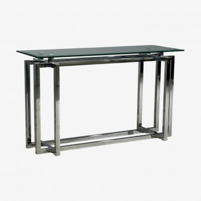 Constructivist Style Console Table Chromed Steel Beveled Glass USA 1980s