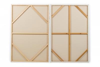 Contemporary Abstract Diptych Paintings Of Gold Leaf Shapes On Black Canvas