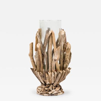 Contemporary Adirondack Style Twig and Glass Candle Holder
