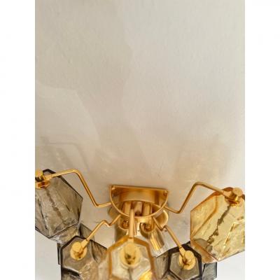 Contemporary Amber and Fum Poliedri Murano Glass Wall Sconce in Venini Style