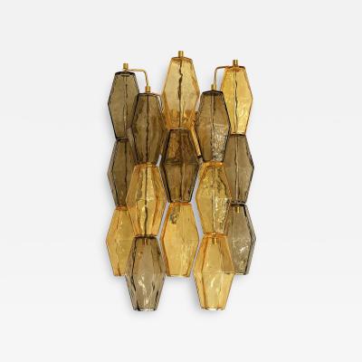 Contemporary Amber and Fum Poliedri Murano Glass Wall Sconce in Venini Style