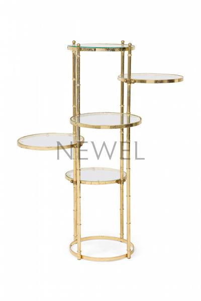 Contemporary American Gilt Metal and Clear Glass Tiered Plant Stand