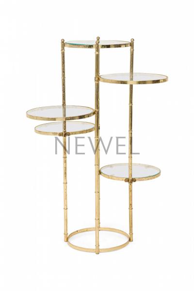 Contemporary American Gilt Metal and Clear Glass Tiered Plant Stand