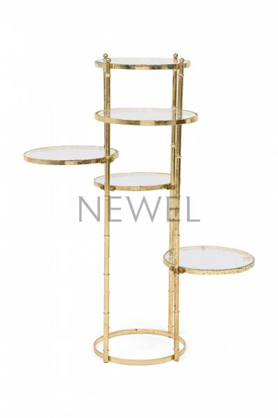 Contemporary American Gilt Metal and Clear Glass Tiered Plant Stand