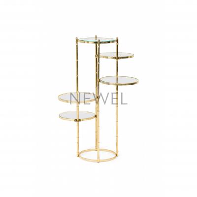 Contemporary American Gilt Metal and Clear Glass Tiered Plant Stand