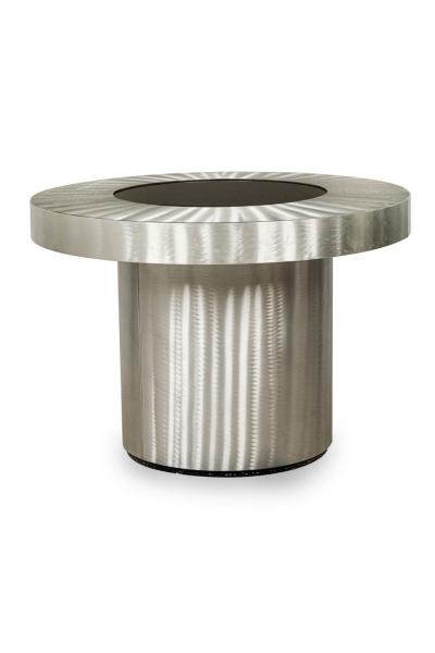 Contemporary American Stainless Steel and Black Glass Infinity Table