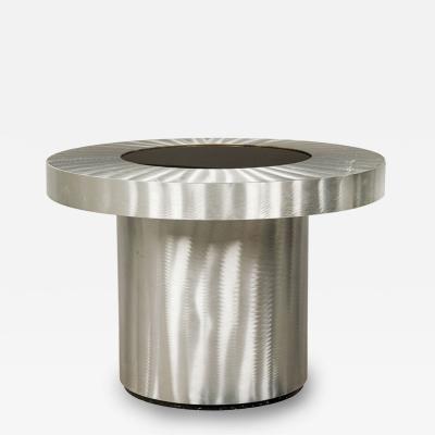 Contemporary American Stainless Steel and Black Glass Infinity Table